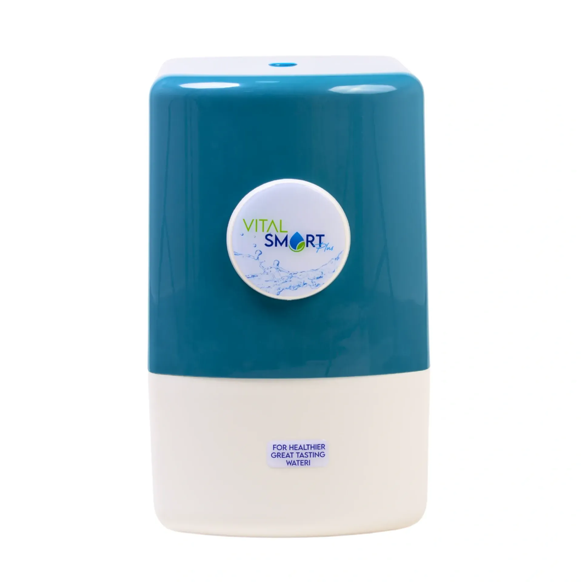 Purificateur d'eau turquoise et blanc avec le logo « VITAL SMART ».