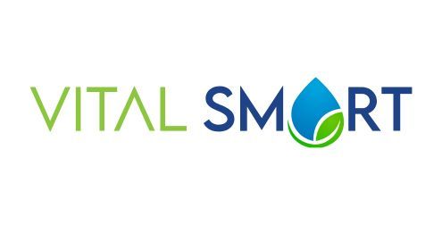 Logo Vital Smart : Texte vert « VITAL » et texte bleu « SMART », avec une goutte d’eau bleue et une feuille verte.