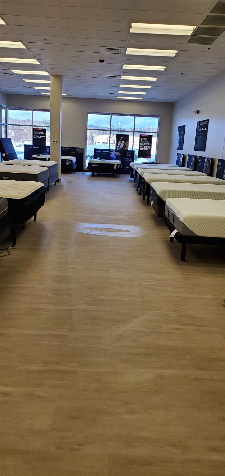 Interior of a mattress store.