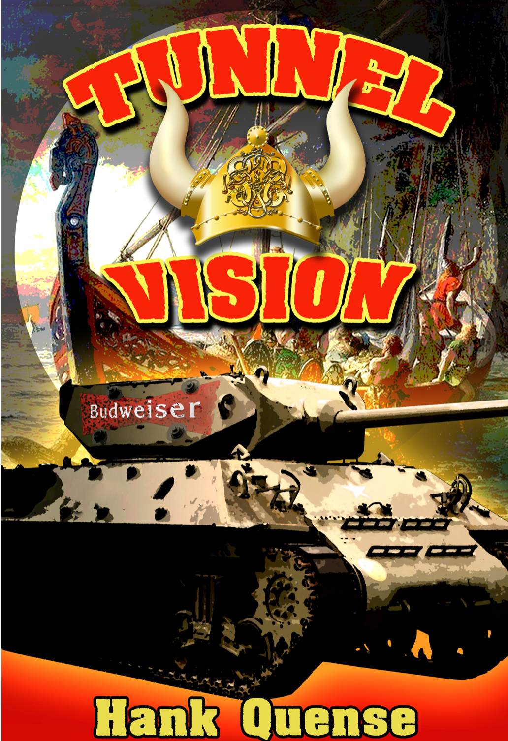 Book cover: A Viking helmet sits above a tank labeled