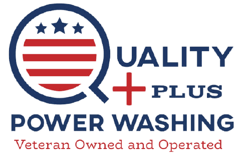 The logo for Quality Plus Power Washing is veteran owned and operated.