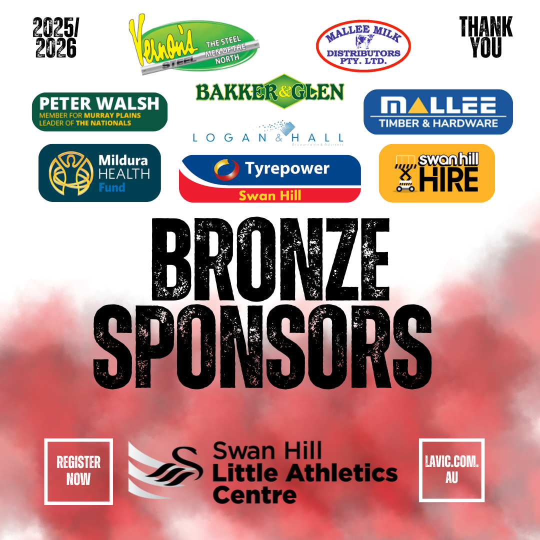 Sponsors' logos for Swan Hill Little Athletics Centre: bronze sponsors, with a 