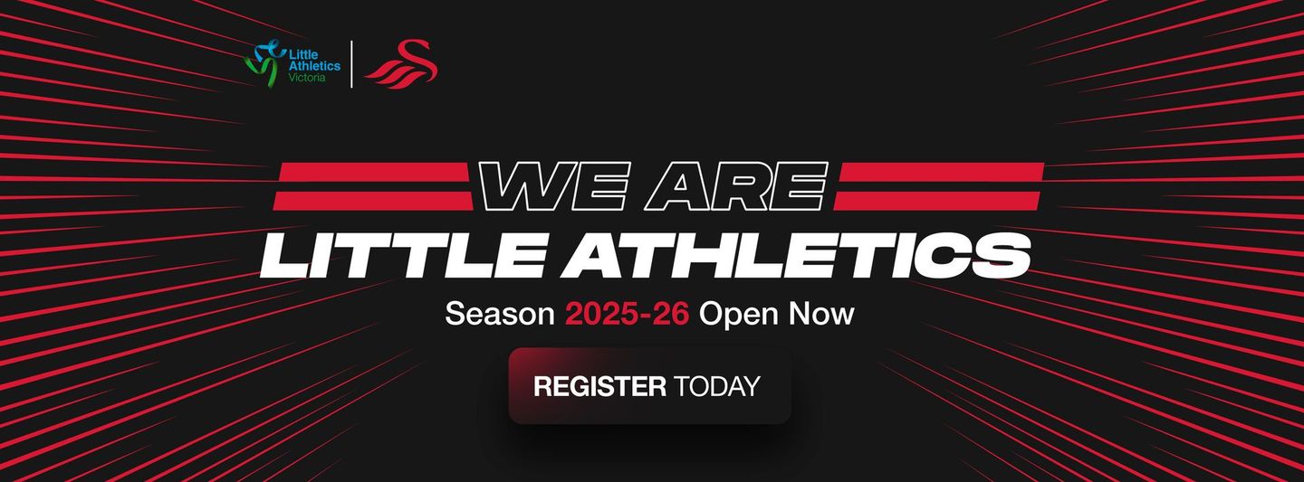 Banner for Little Athletics. We Are Little Athletics with red accents and a 