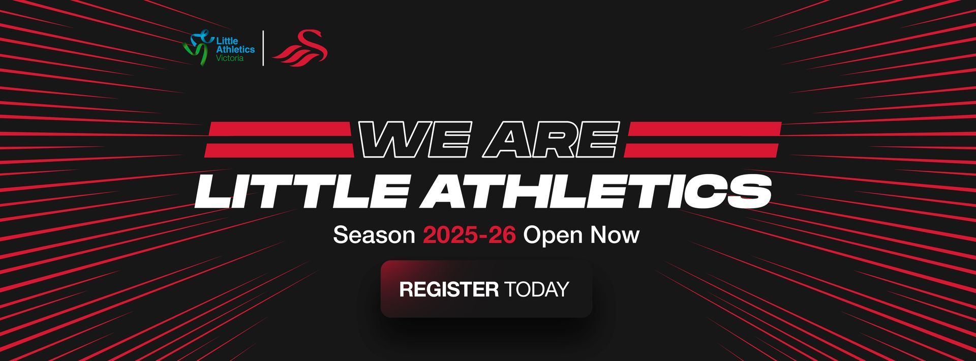 Banner for Little Athletics. We Are Little Athletics with red accents and a 