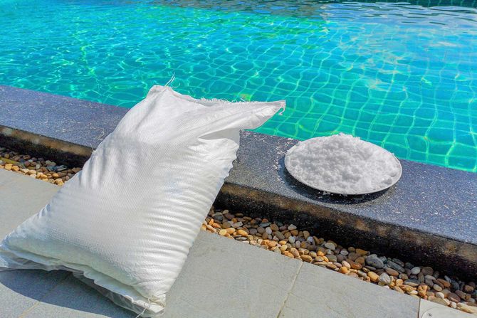 Salt for filling the pool. Salt for adding to the swimming pool. 
