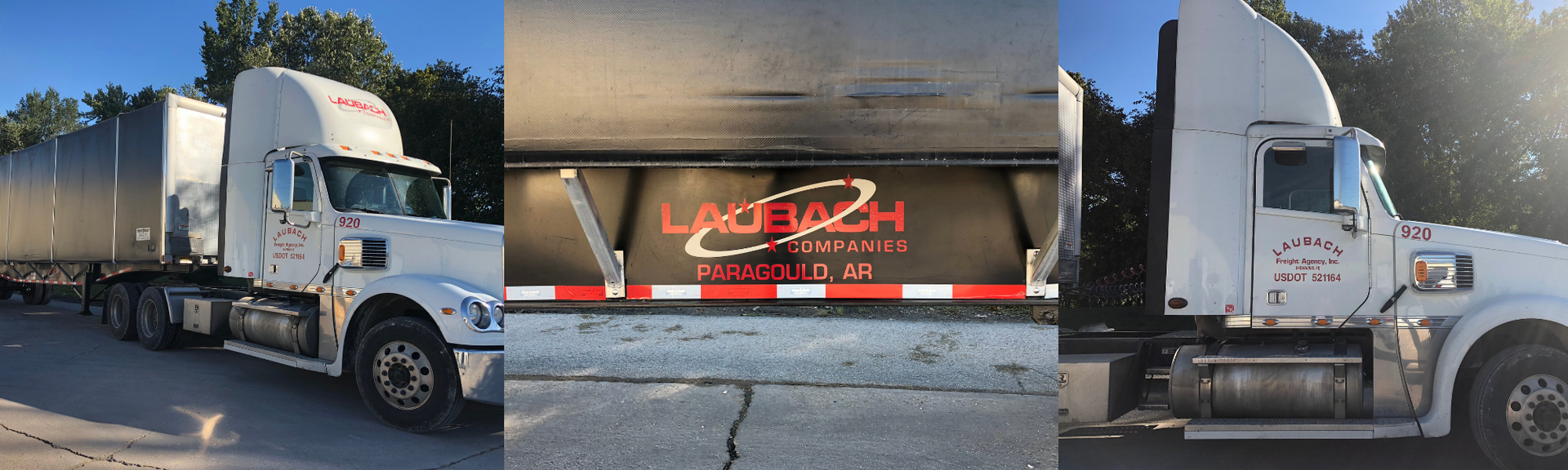 A collage of a white semi-truck with a black trailer featuring the red and white 