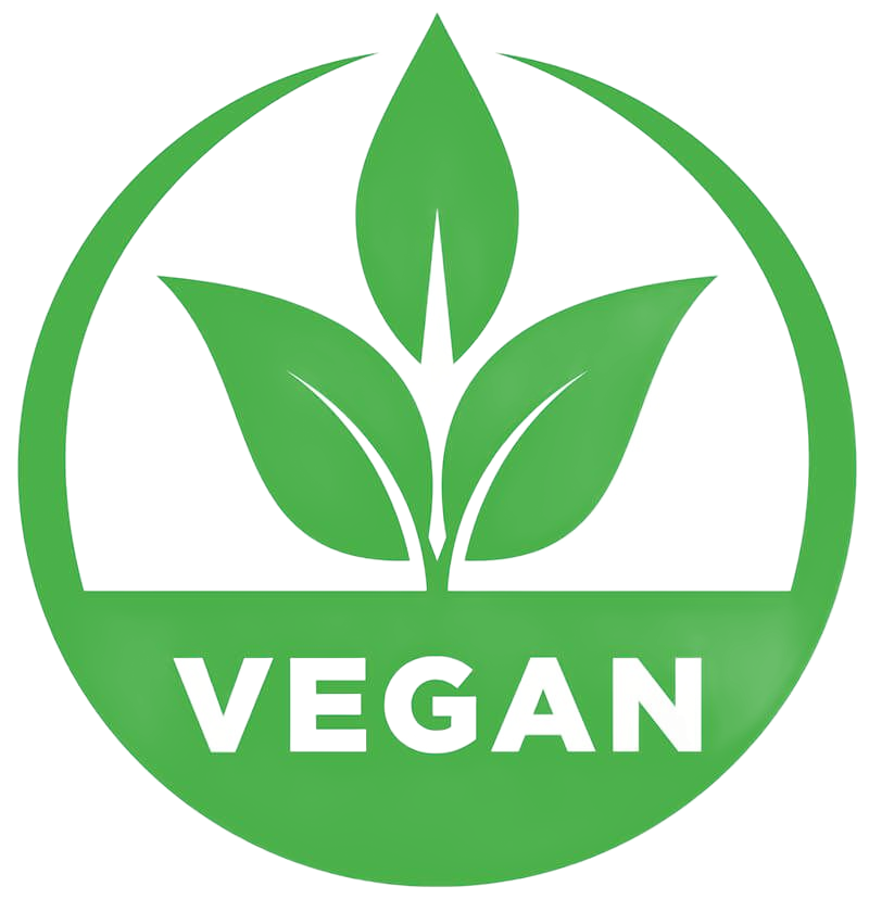 Un logo vegano verde con tre foglie verdi in un cerchio.