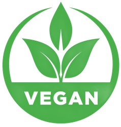 Un logo vegano verde con tre foglie verdi in un cerchio.