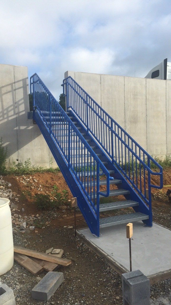 Blue Handrail and Stairs — Paradise, PA — Stoltzfus Welding & Rental