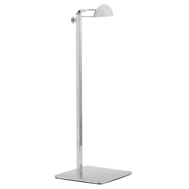 Expositor de bolsos en metal plateado.