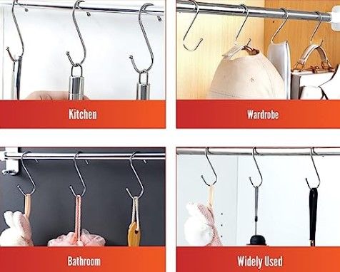 Ganchos en forma de S para colgar diversos artículos en la cocina, el armario, el baño y usos generales.