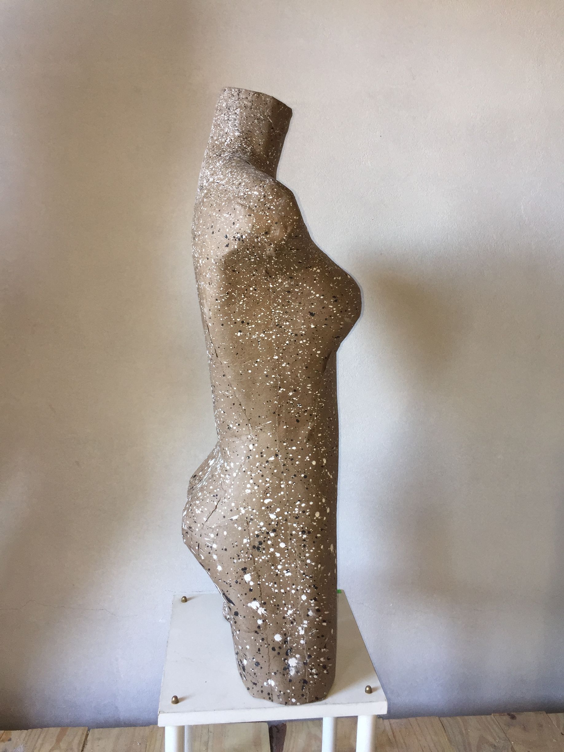 Escultura de un torso femenino, texturizado con pequeñas partículas