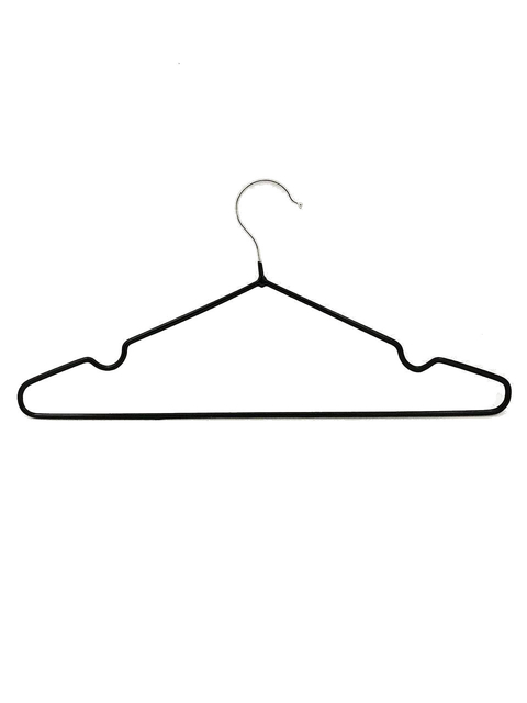 Percha de ropa de alambre negro.