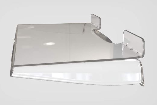 Soporte para teléfono de plástico transparente con borde frontal y posterior en ángulo.