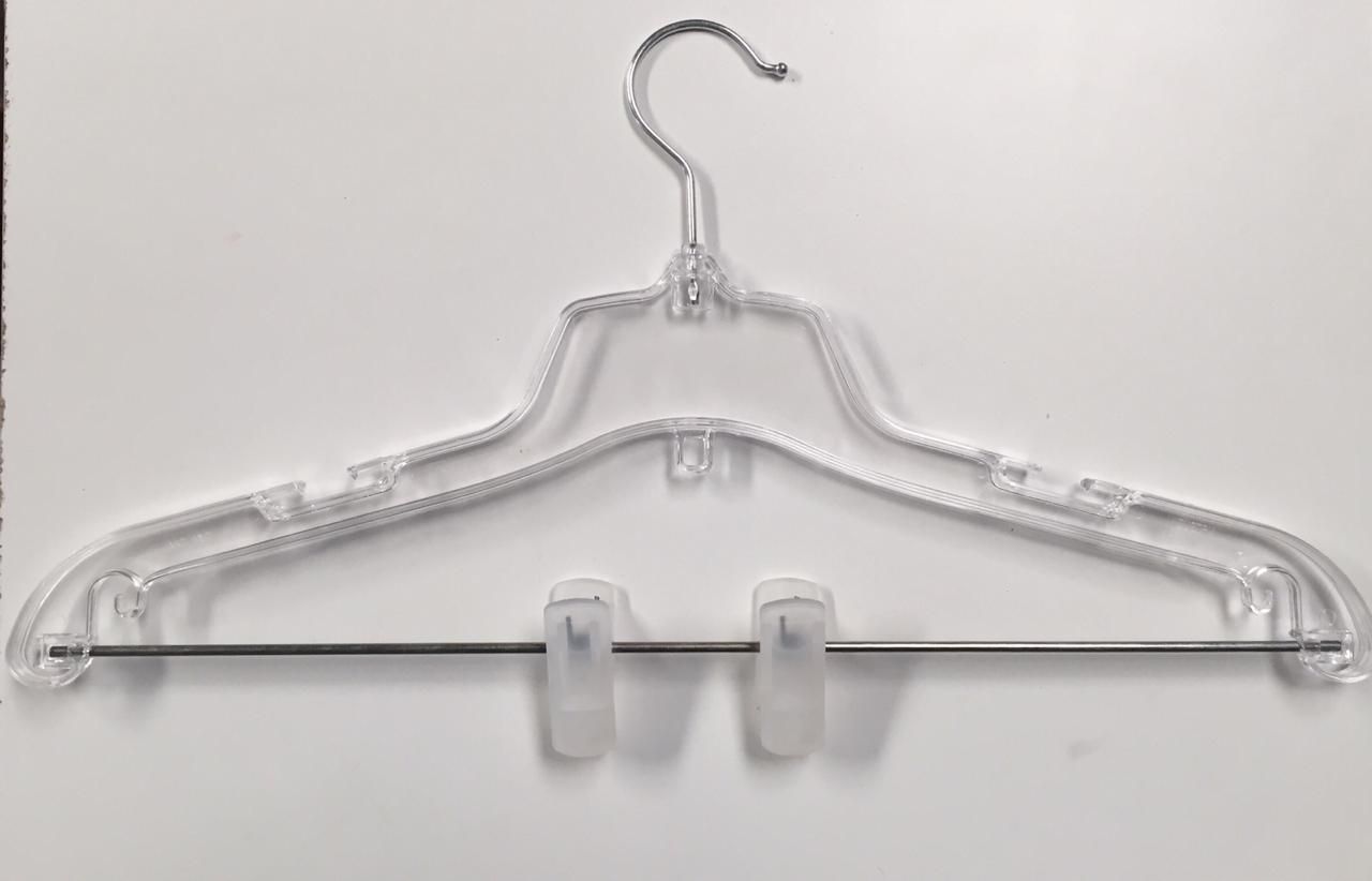 Percha de ropa de plástico transparente con pinzas.