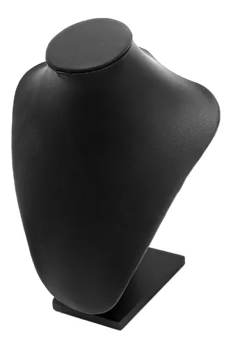 Expositor de busto de joyería de color negro.