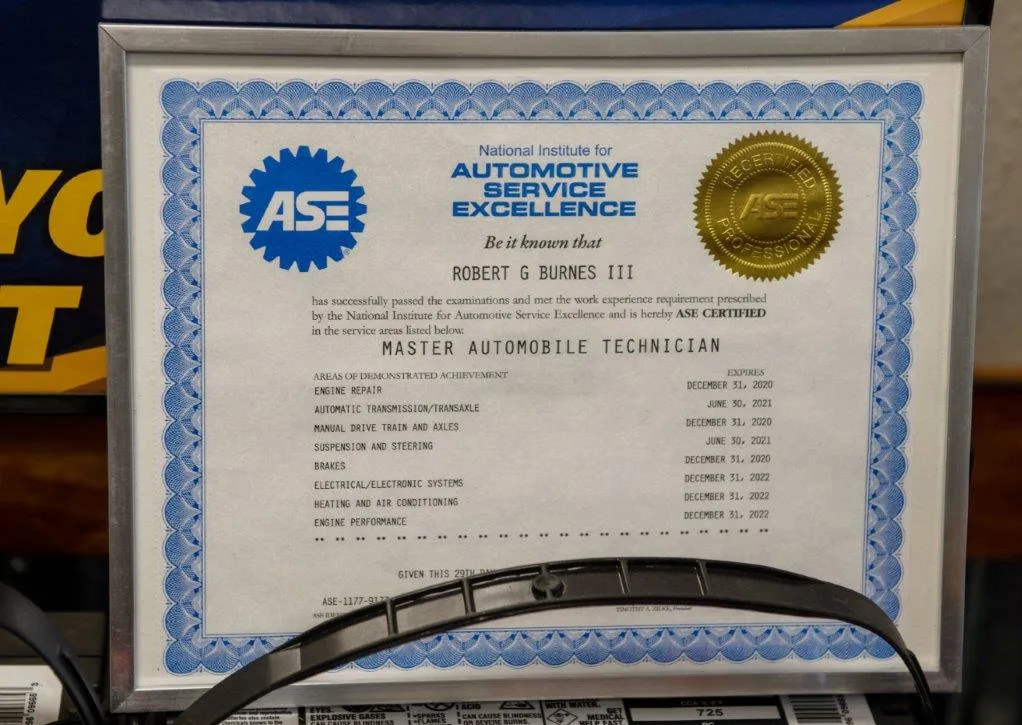 ASE Certificate - 808 Automotive Inc.