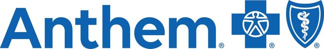 Anthem logo in blue with a white starburst icon and medical shield symbols on a white background