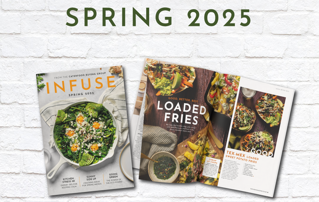 Cover image of a spring-themed food magazine, showing eggs baked with vibrant spring greens