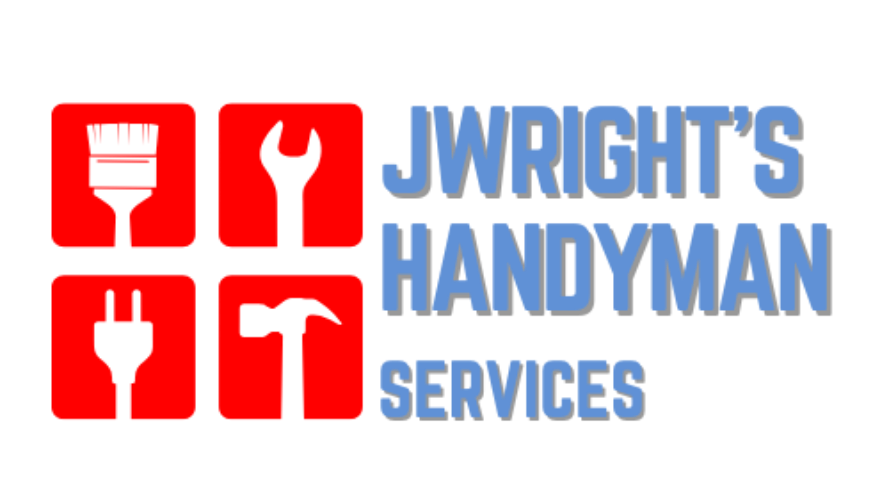 Logo for J. Wright's Handyman Services featuring tools inside red squares and blue text.