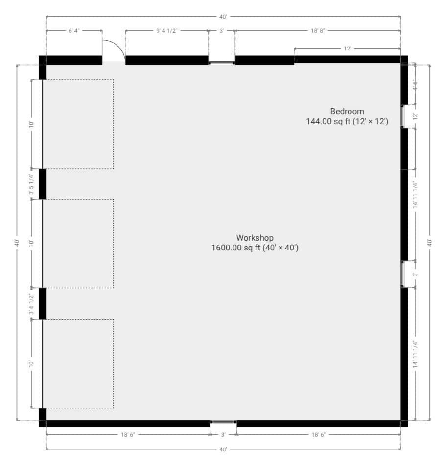 A black and white floor plan of a bedroom with measurements