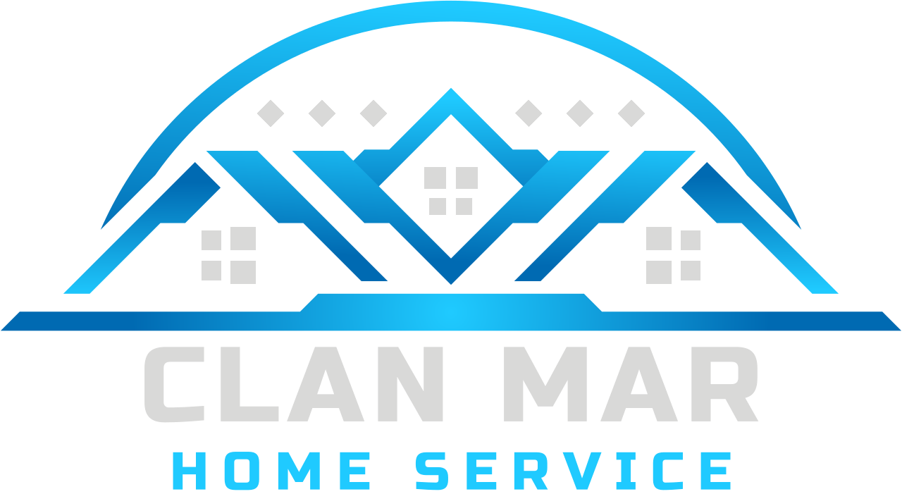 Clan Mar Home Service logo: blue architectural design with arch and text on white.