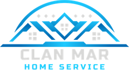 Clan Mar Home Service logo: blue architectural design with arch and text on white.