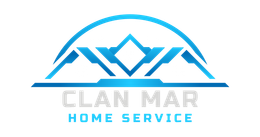 Clan Mar Home Service logo: blue architectural design with arch and text on white.