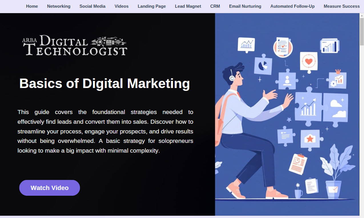 A screenshot of a website titled basics of digital marketing.