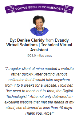 A testimonial from denise claridy from evandy virtual solutions technical virtual assistant