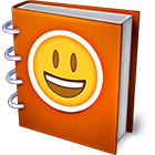 Orange spiral-bound book with a smiling emoji on the cover.