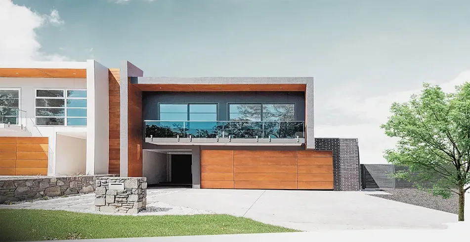 An Artist 's Impression of a Modern House With a Large Garage Door — Hastings Garage Door Services in Port Macquarie