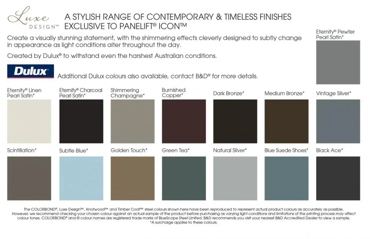 Luxe Design Color Options — Hastings Garage Door Services in Port Macquarie