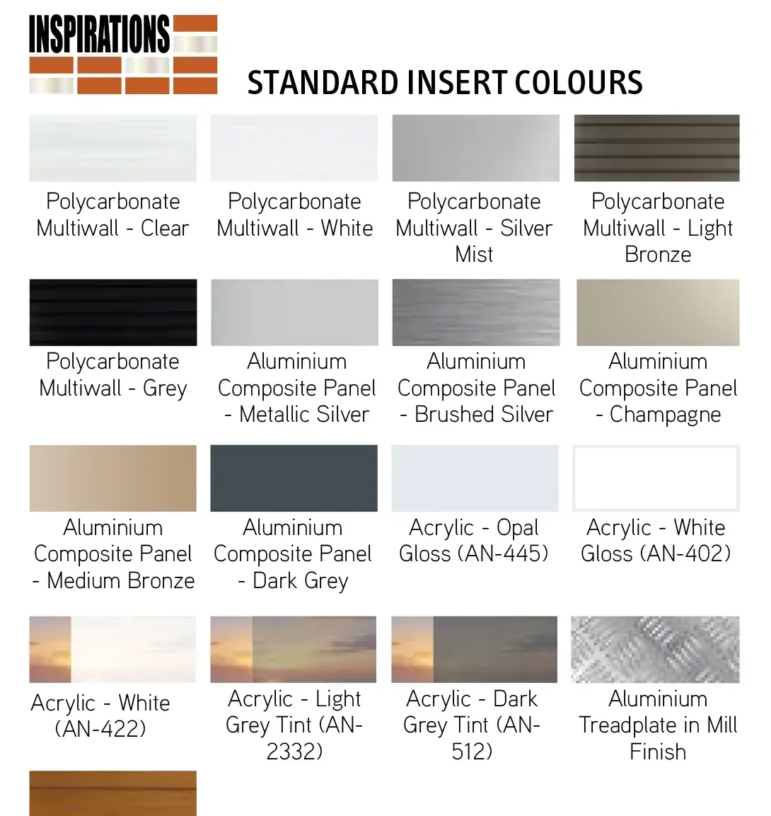 Inspiration Standard Insert Colours — Hastings Garage Door Services in Port Macquarie
