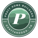 Logo for Pratt Home Builders in Chattanooga, TN. Green circle with mountains, white 
