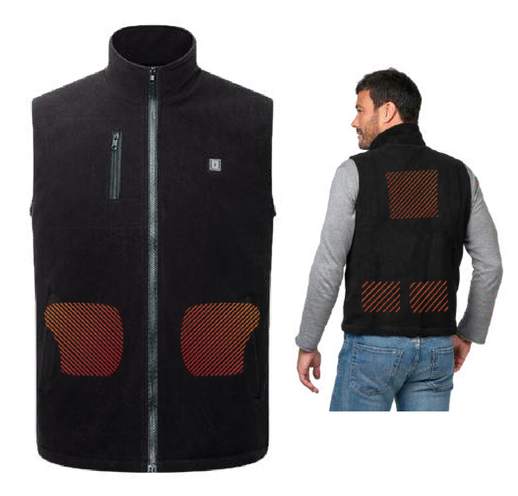 Gilet polaire sans manches chauffant, zone de chauffe