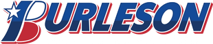 The logo for burleson septic cleaning is red , white and blue.