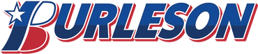 The logo for burleson septic cleaning is red , white and blue.