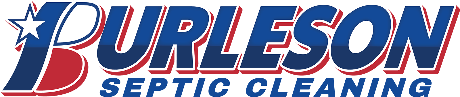 The logo for burleson septic cleaning is red , white and blue.