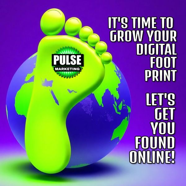 An advertisement for pulse marketing shows a footprint on a globe