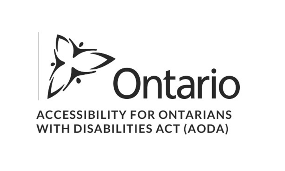 Ontario Accessibility for Ontarians with Disabilities Act (AODA) logo: black and white stylized flower, the word