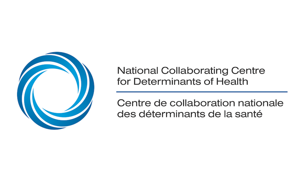Logo of the National Collaborating Centre for Determinants of Health, with a blue swirl graphic and text in English and French.
