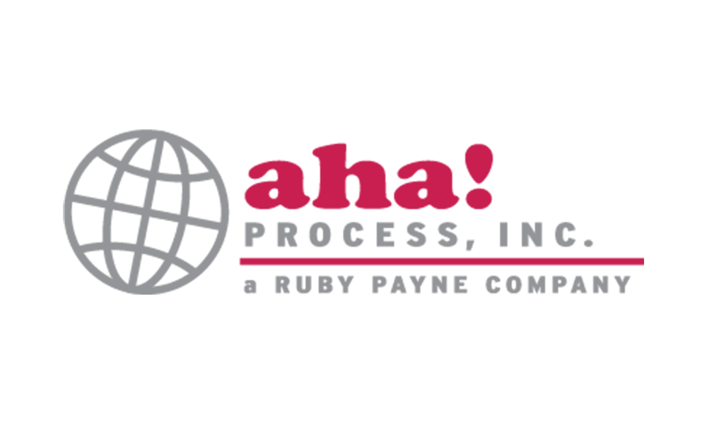 Logo for Aha! Process, Inc. with a globe, the words