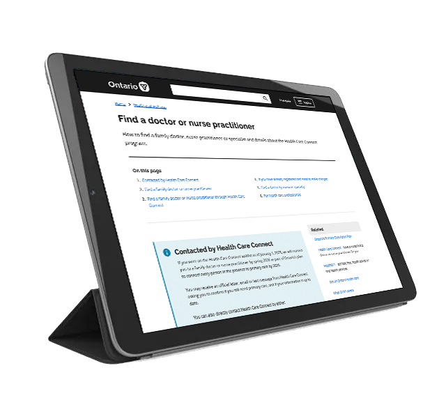 A tablet with a website on the screen.