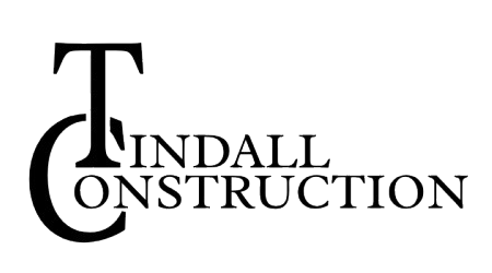 A black and white logo for tindall construction on a white background.