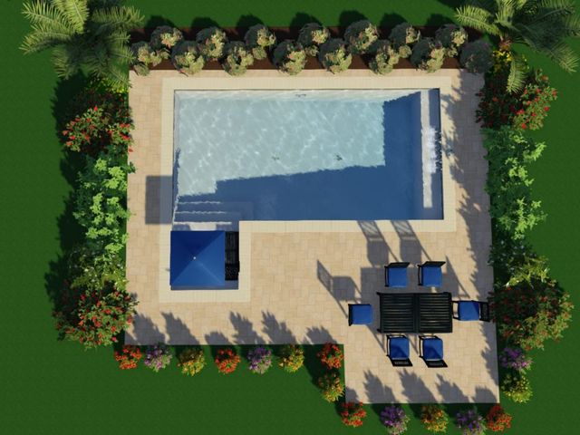 Top View 3D Design of a Pool with Sun Shelf at the Side — Summerville, SC — Clearblue Pools