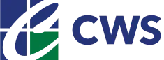 CWS logo with abstract white design over blue and green squares, and the letters