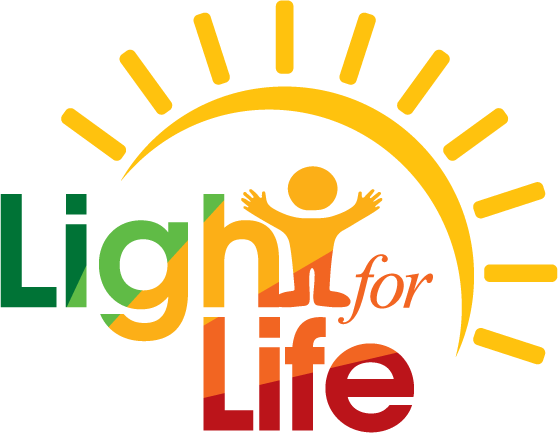 Logo with a stylized sun rising behind a person with outstretched arms, reading 