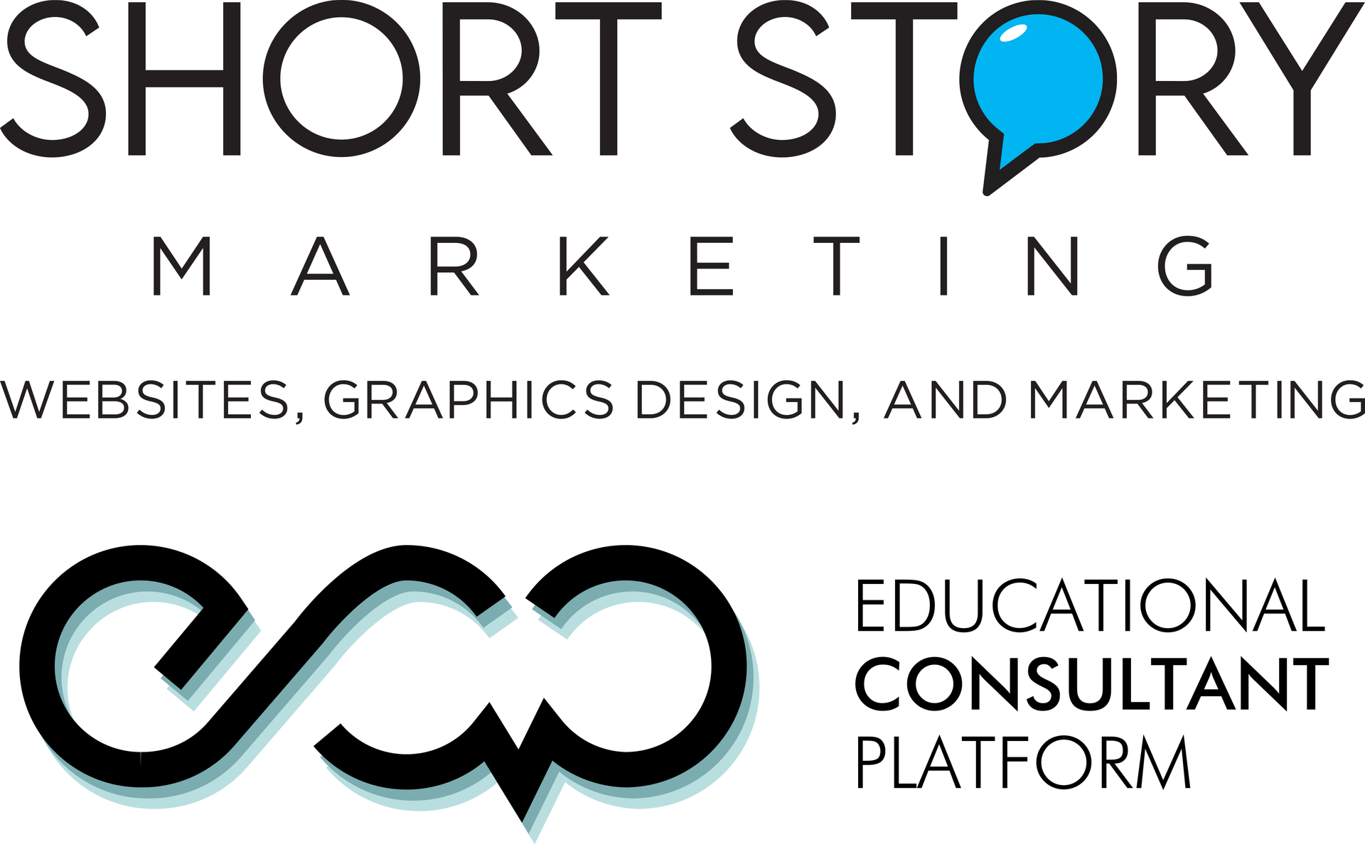 a logo for short story marketing , specializing in websites and design for educational consultants