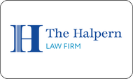 The Halpern Law Firm logo in blue text with a stylized H on a white background